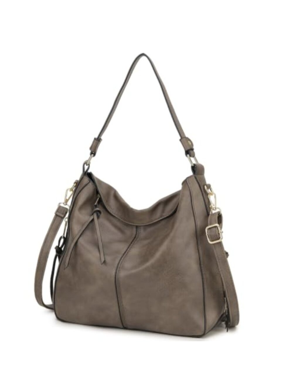 Faux Leather Hobo Shoulder Bag with Detachable Strap & Tassel Detail
